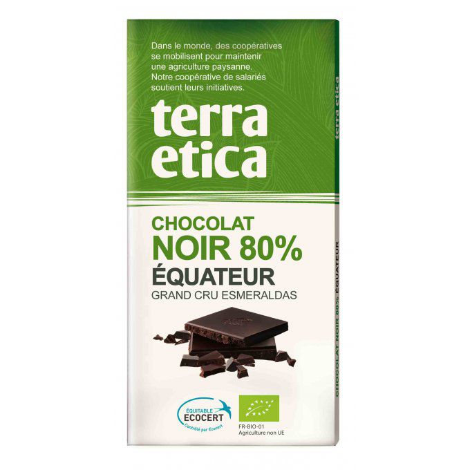 Chocolat noir BIO origine Equateur / Comm. équitable 80 % de cacao - 100 g