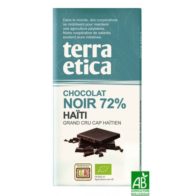 Chocolat noir BIO origine Haïti / Comm. équitable 72 % de cacao - 100 g